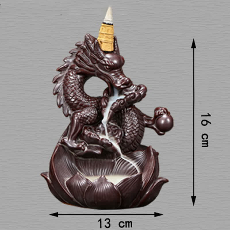 Ceramic Dragon Lotus Incense Burner for Strength & Protection