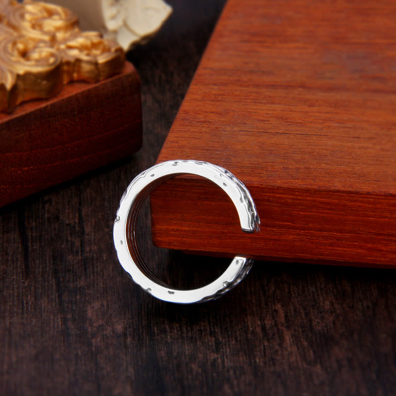 925 Sterling Silver Tang Dynasty Flower Luck Adjustable Ring