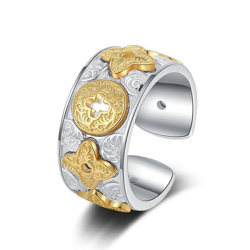 925 Sterling Silver Tang Dynasty Flower Design Luck Ring