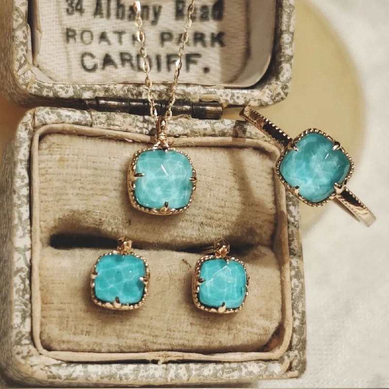 925 Sterling Silver Gold Plated Turquoise Protection Jewelry Set