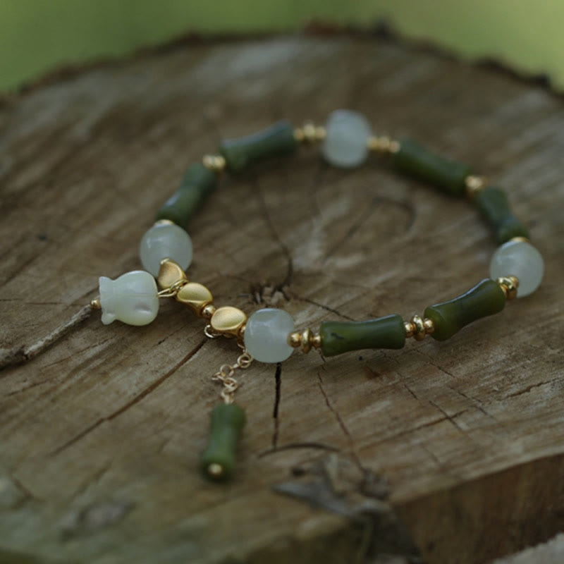 Green Bamboo Jade Wealth Bracelet for Prosperity & Growth