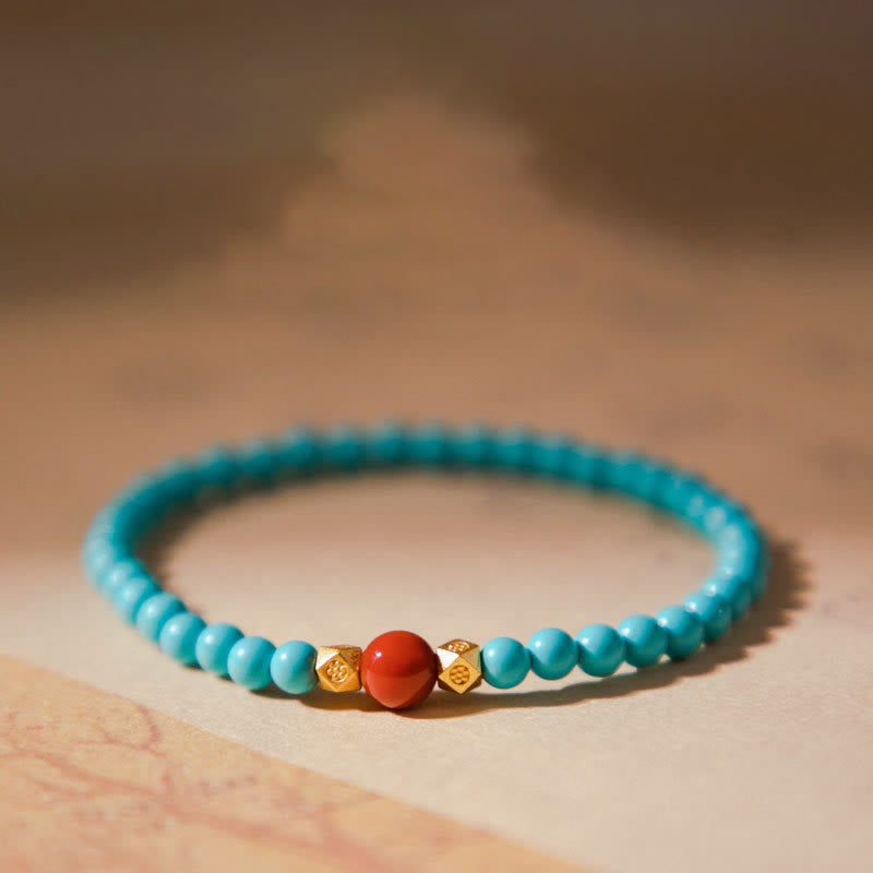 Turquoise Red Agate Beaded Protection Bracelet 4mm