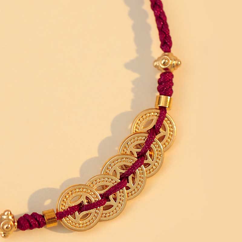 Copper Coin Red String Bracelet for Luck & Protection