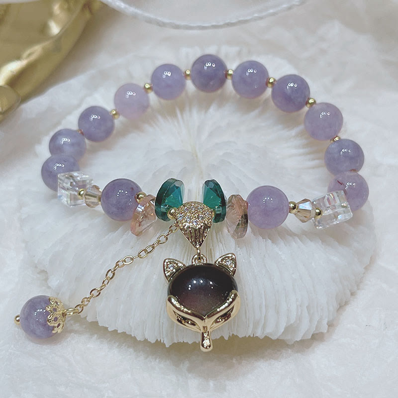 Purple Jade Happiness Bracelet with Fox Charm