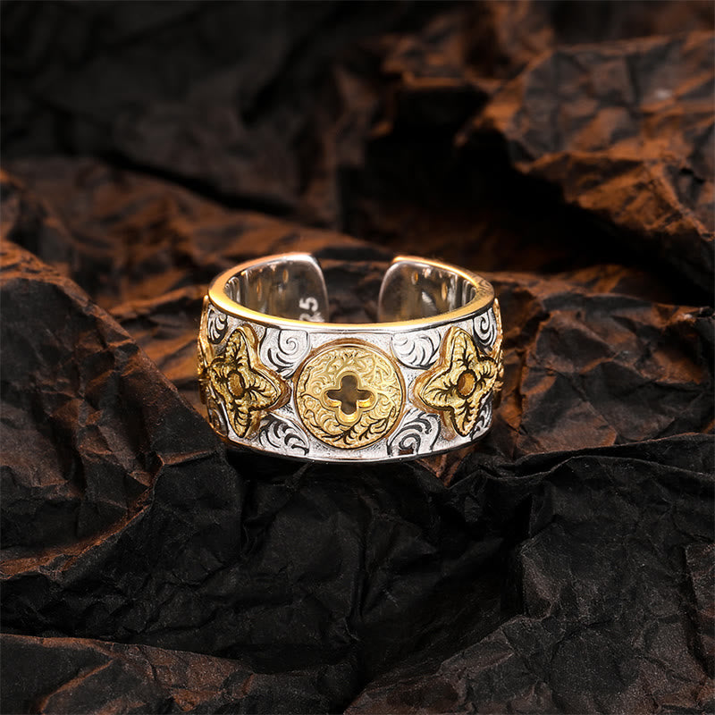 925 Sterling Silver Tang Dynasty Flower Design Luck Ring