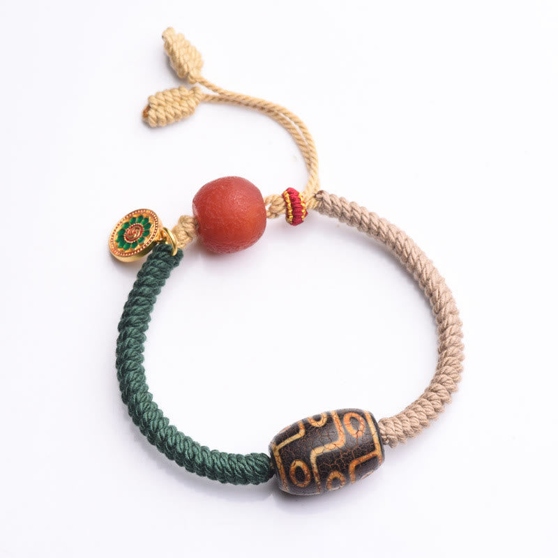 Nine-Eye Dzi Bead Wealth Bracelet | Handmade Agate Rope