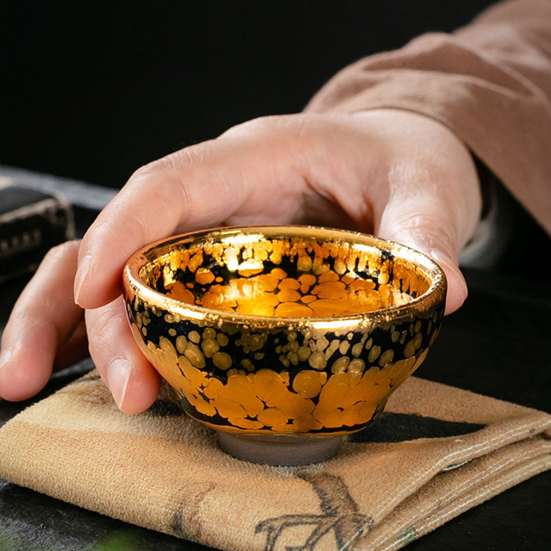 24K Gold Spot Pattern Jianzhan Ceramic Tea Cup Bowl