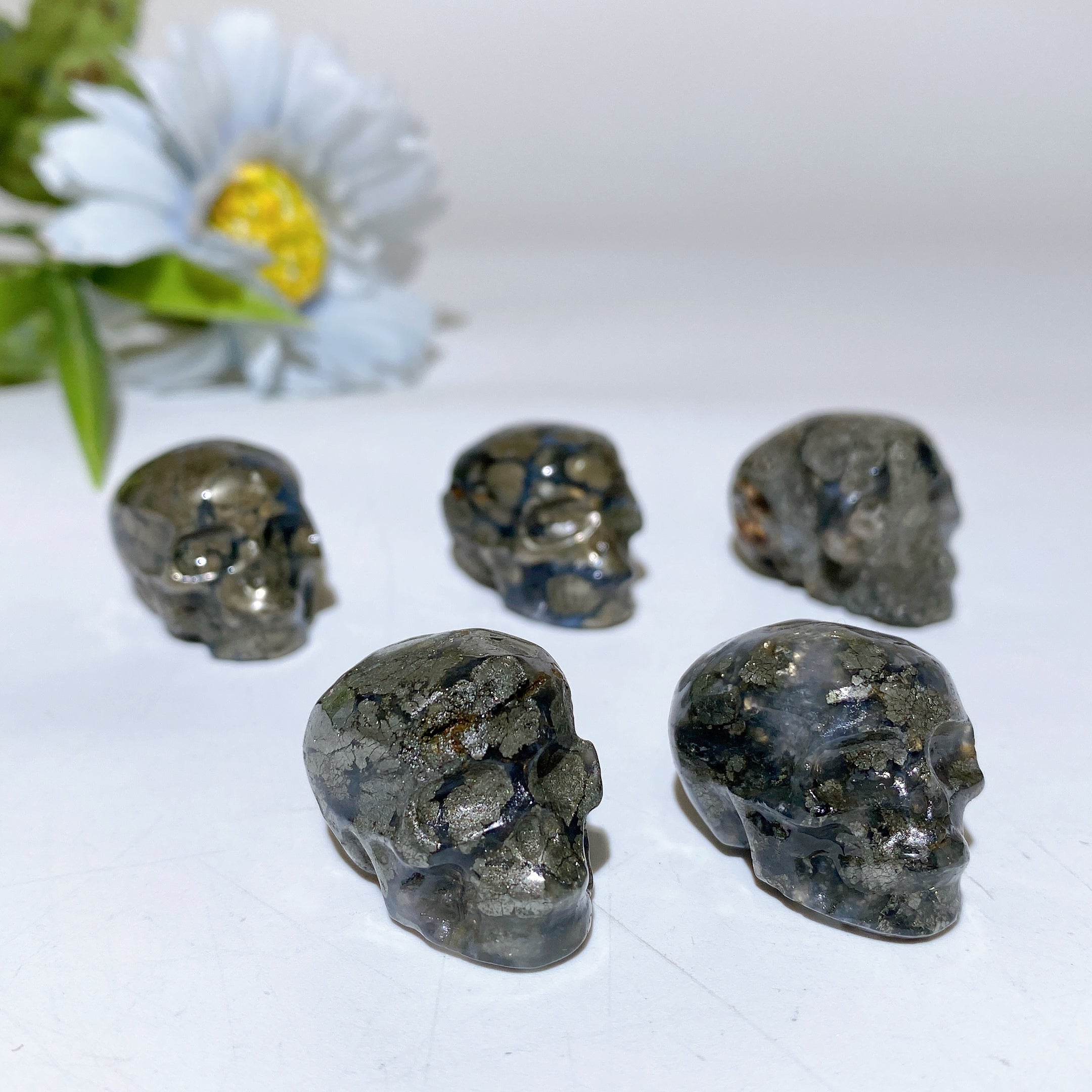 1.1 inch Agate Pyrite Crystal Skull Carving for Healing
