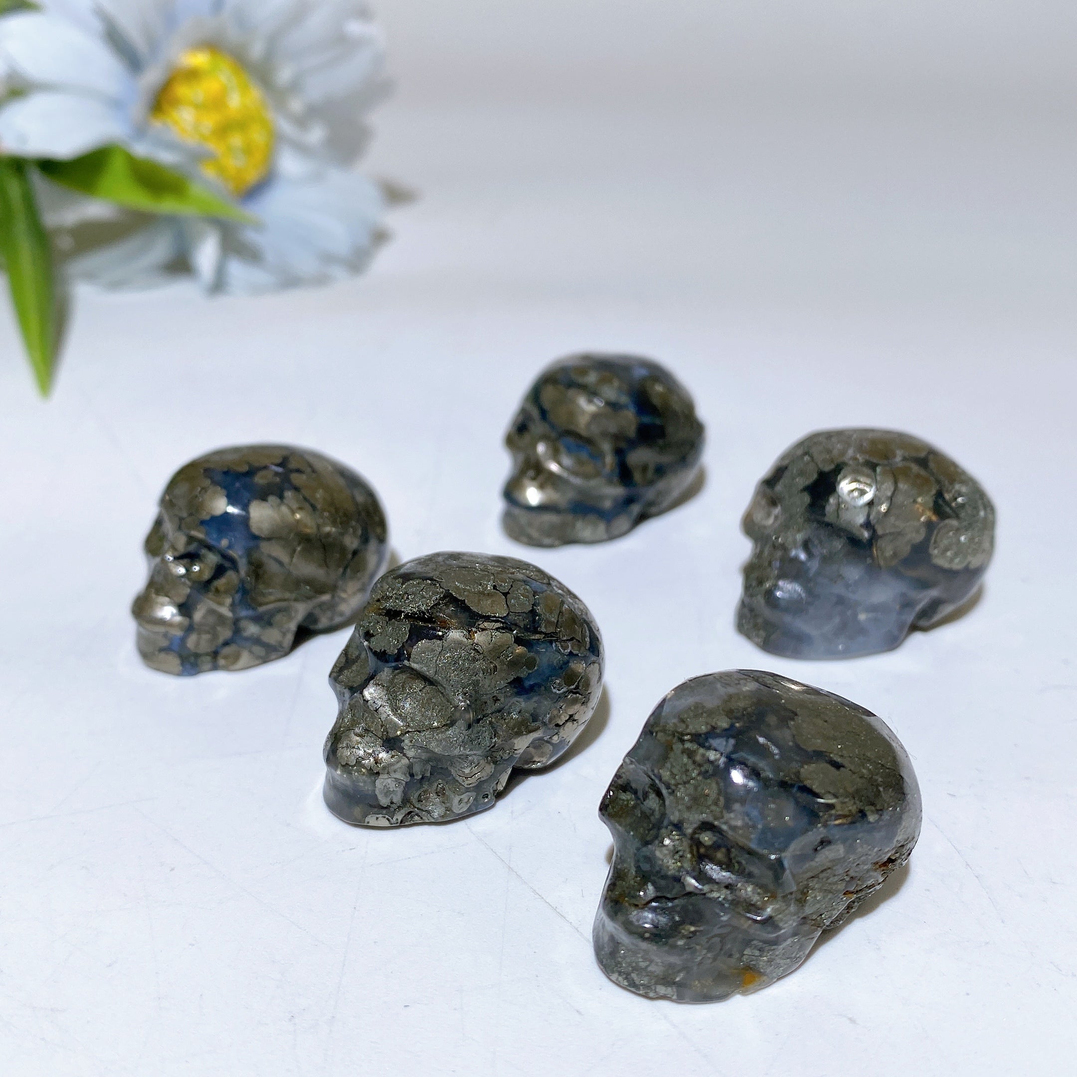 1.1 inch Agate Pyrite Crystal Skull Carving for Healing