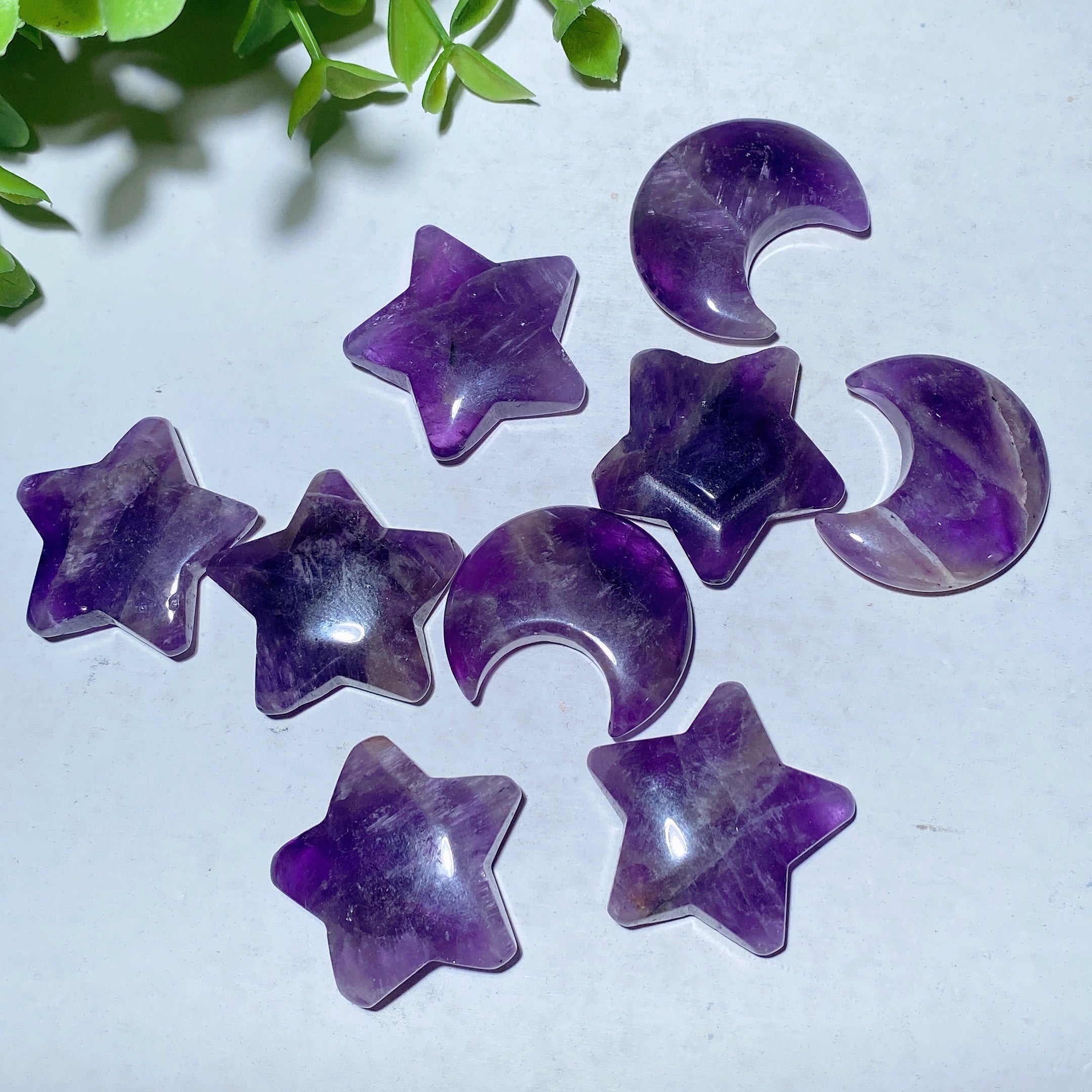 1.1 inch Amethyst Moon Star Crystal Figurines for Healing