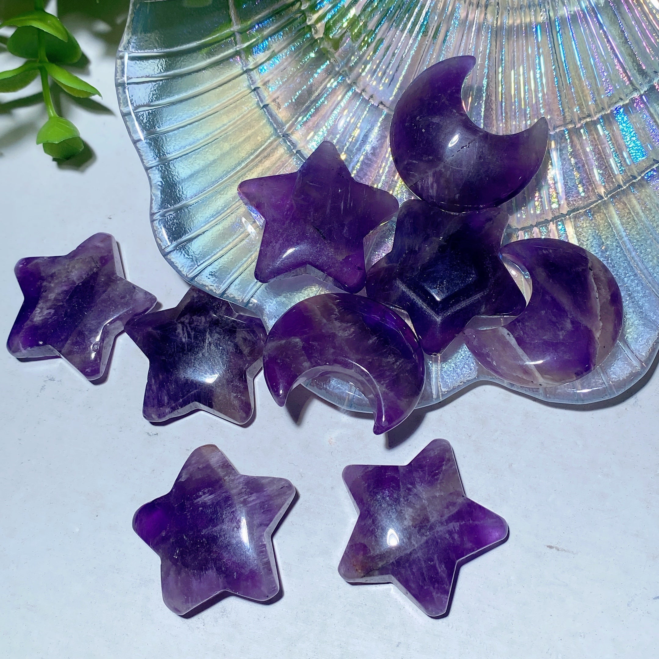 1.1 inch Amethyst Moon Star Crystal Figurines for Healing
