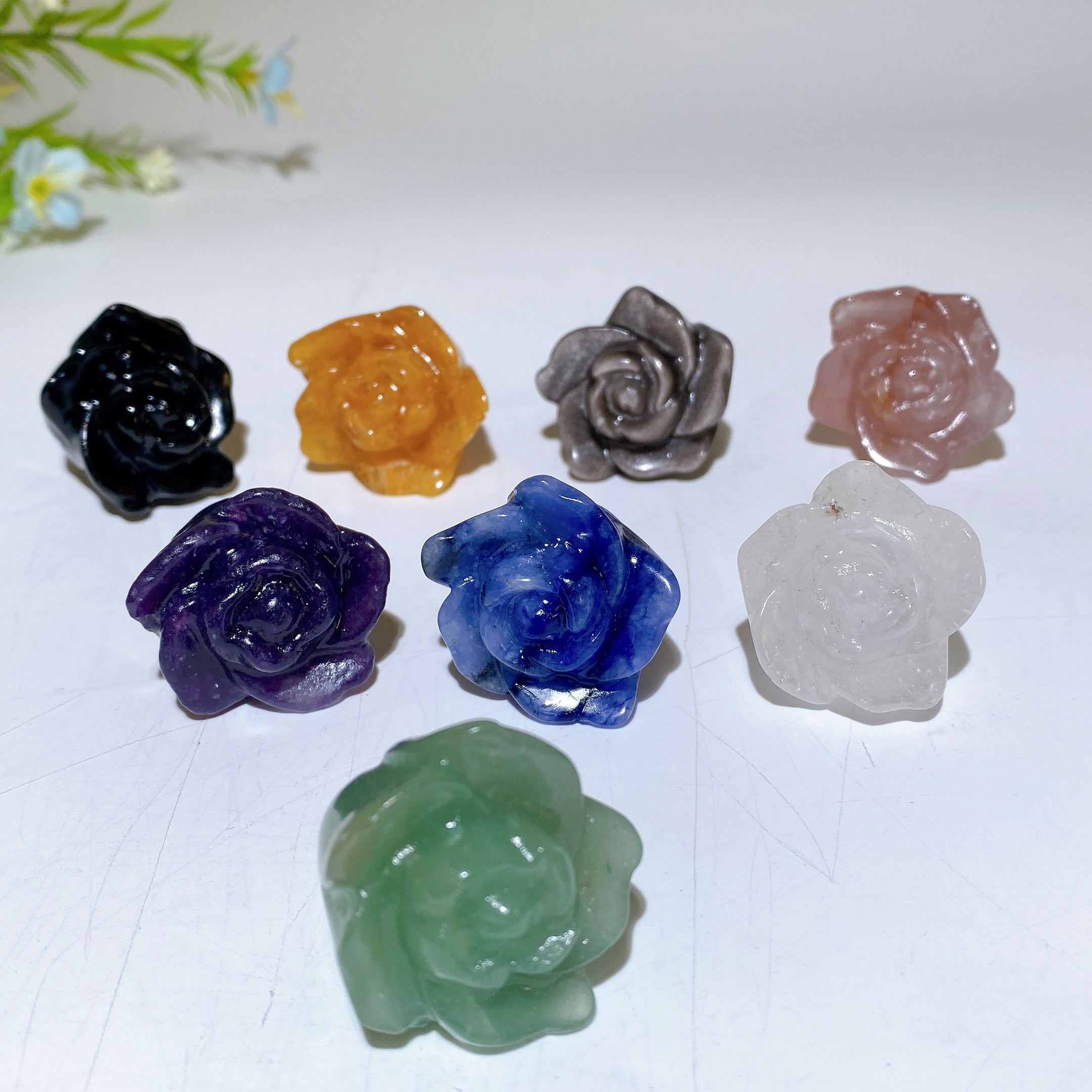 1.1 inch Crystal Flower Carving Figurine for Healing Energy