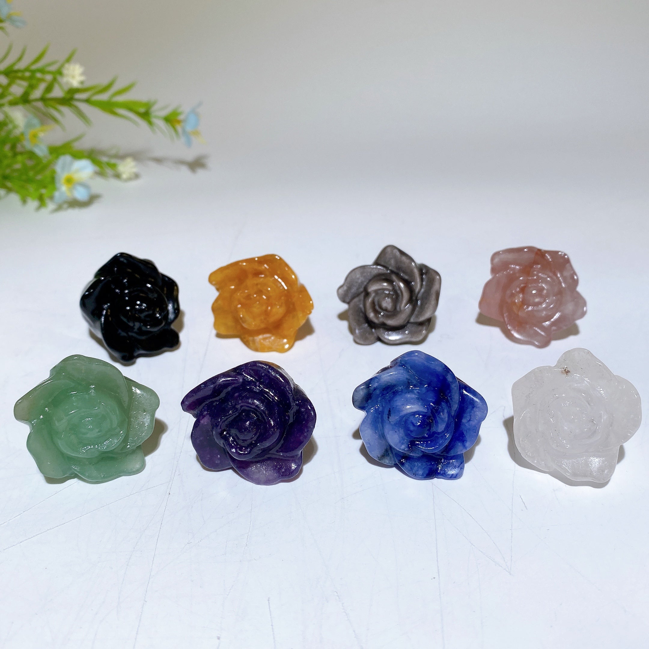 1.1 inch Crystal Flower Carving Figurine for Healing Energy