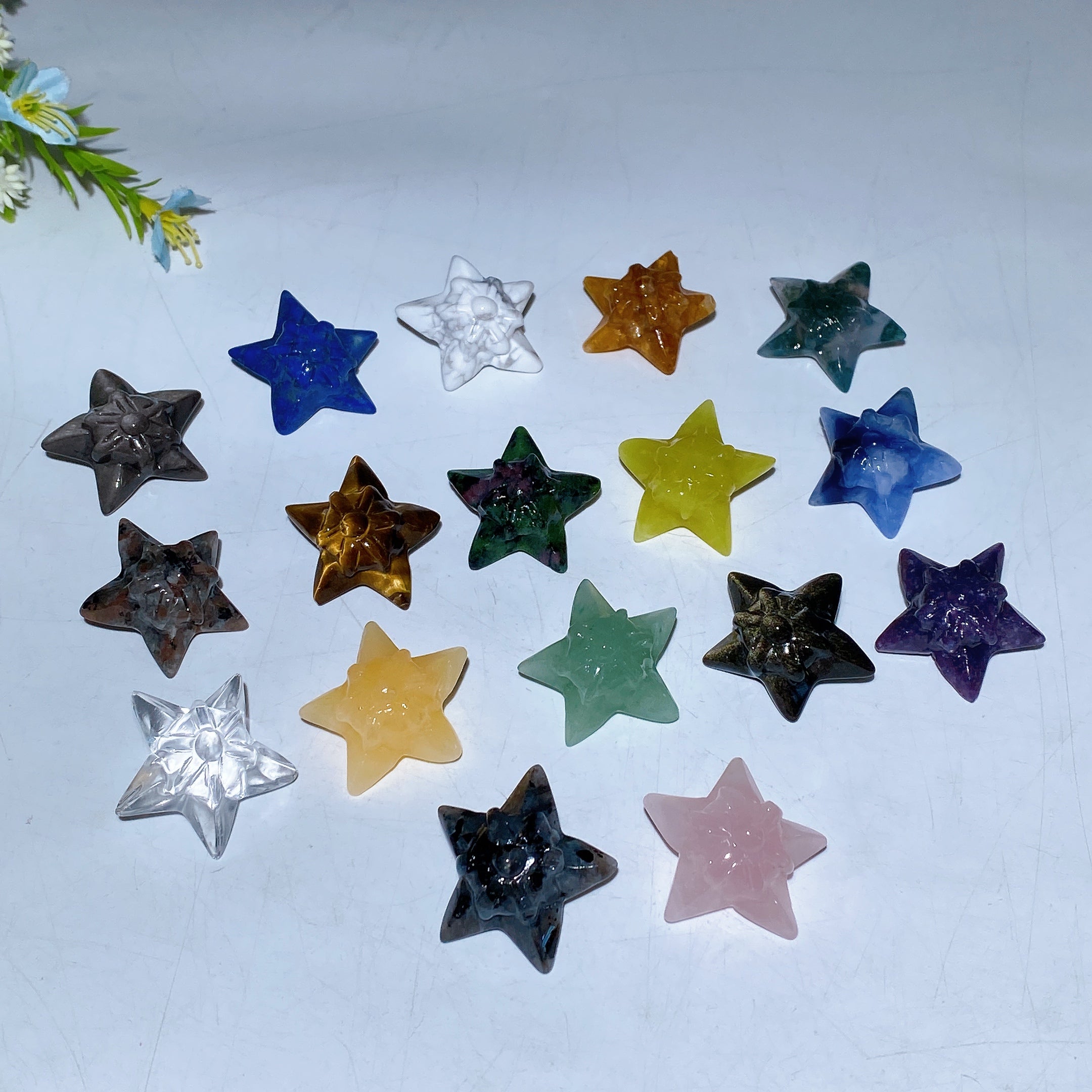 1.1 inch Healing Crystal Star Carvings in Multiple Stones