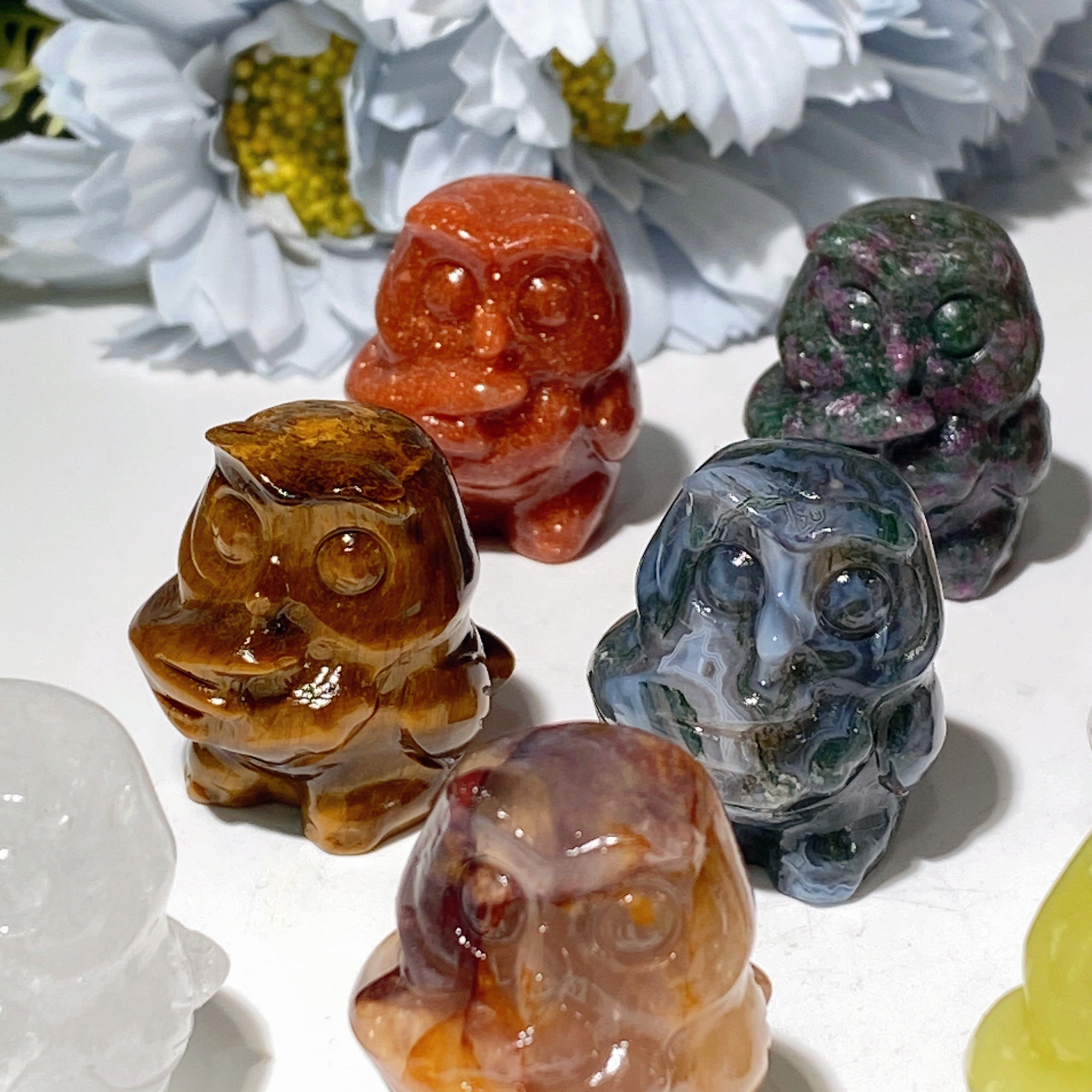 1.1in Mixed Crystal Owl Carving for Healing & Wisdom