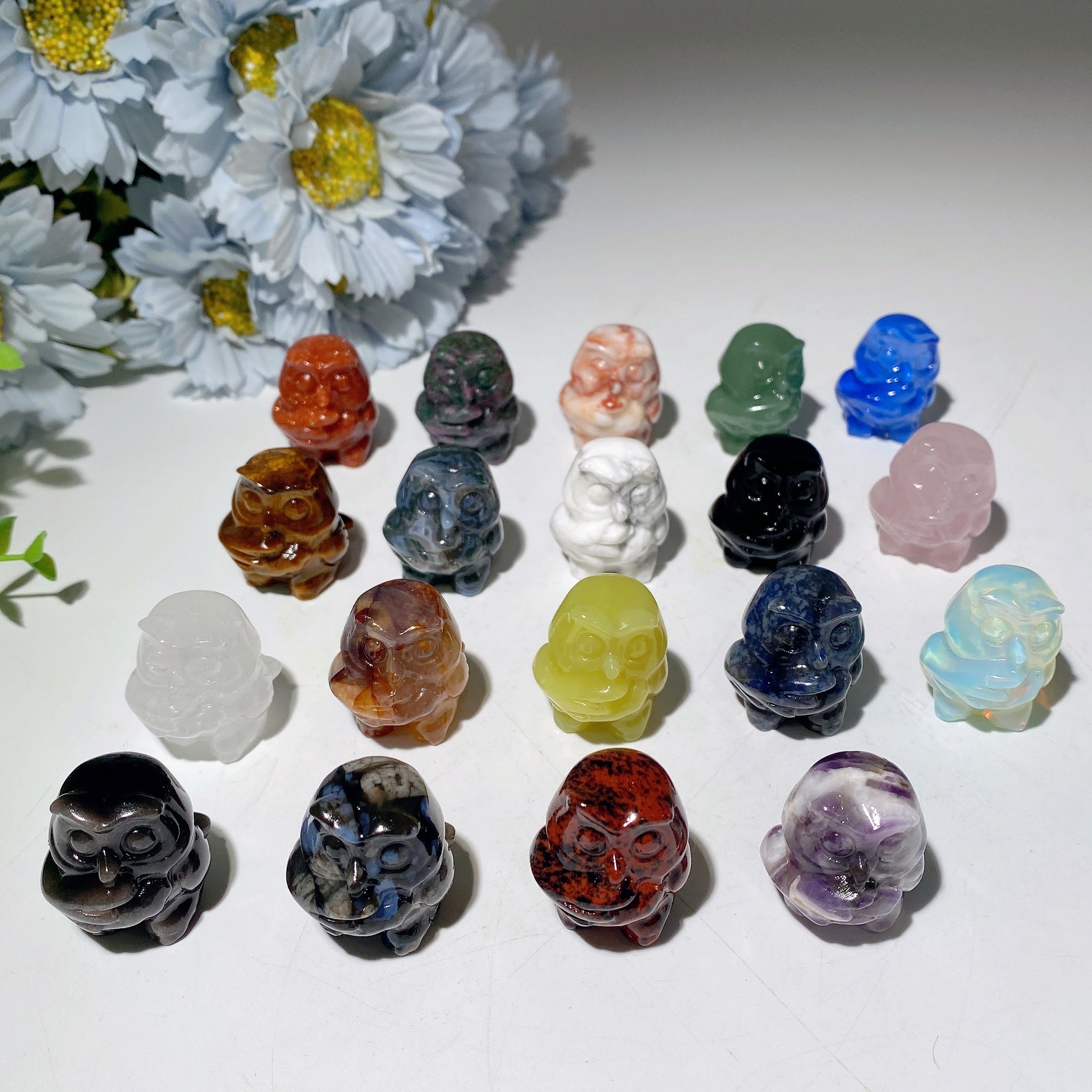 1.1in Mixed Crystal Owl Carving for Healing & Wisdom