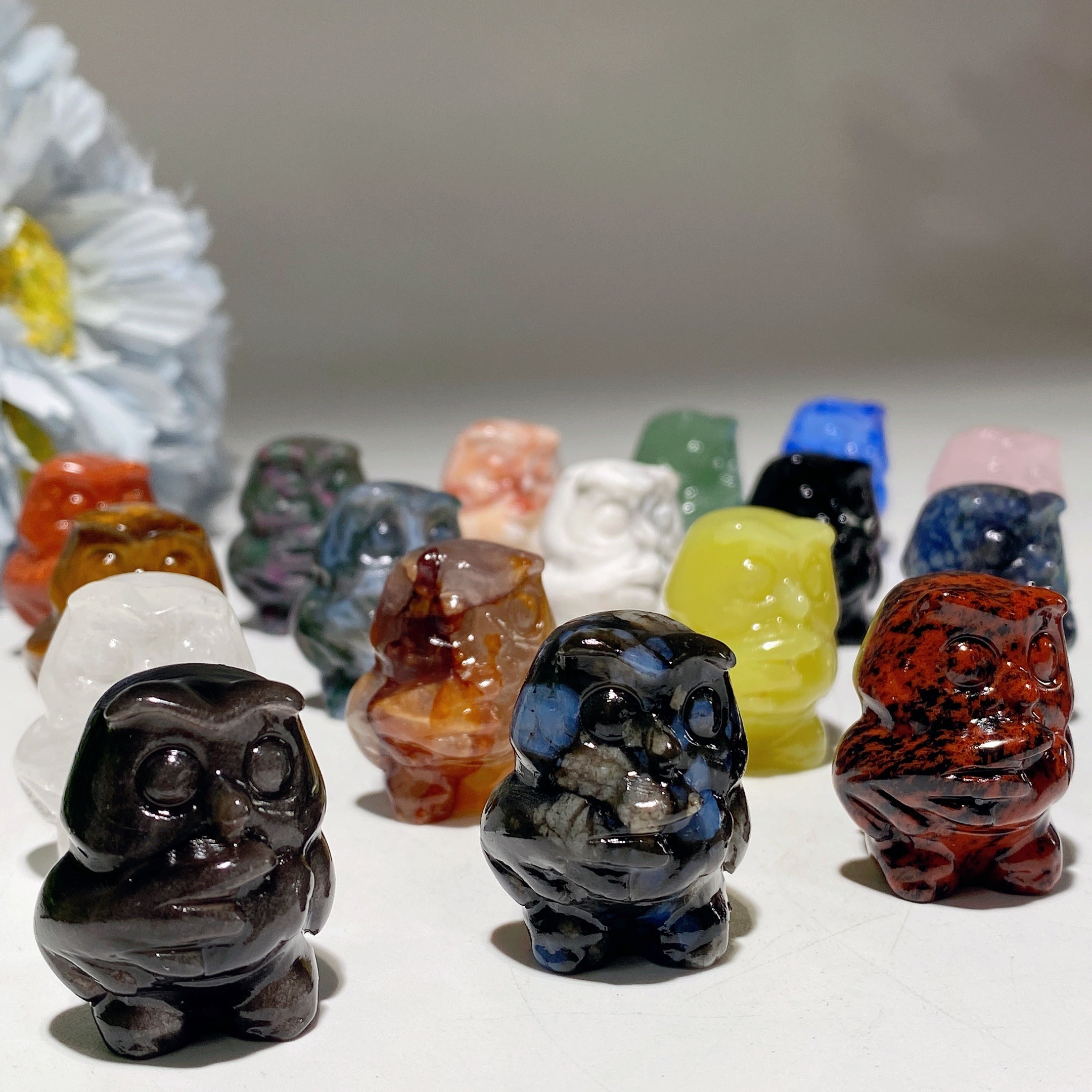 1.1in Mixed Crystal Owl Carving for Healing & Wisdom