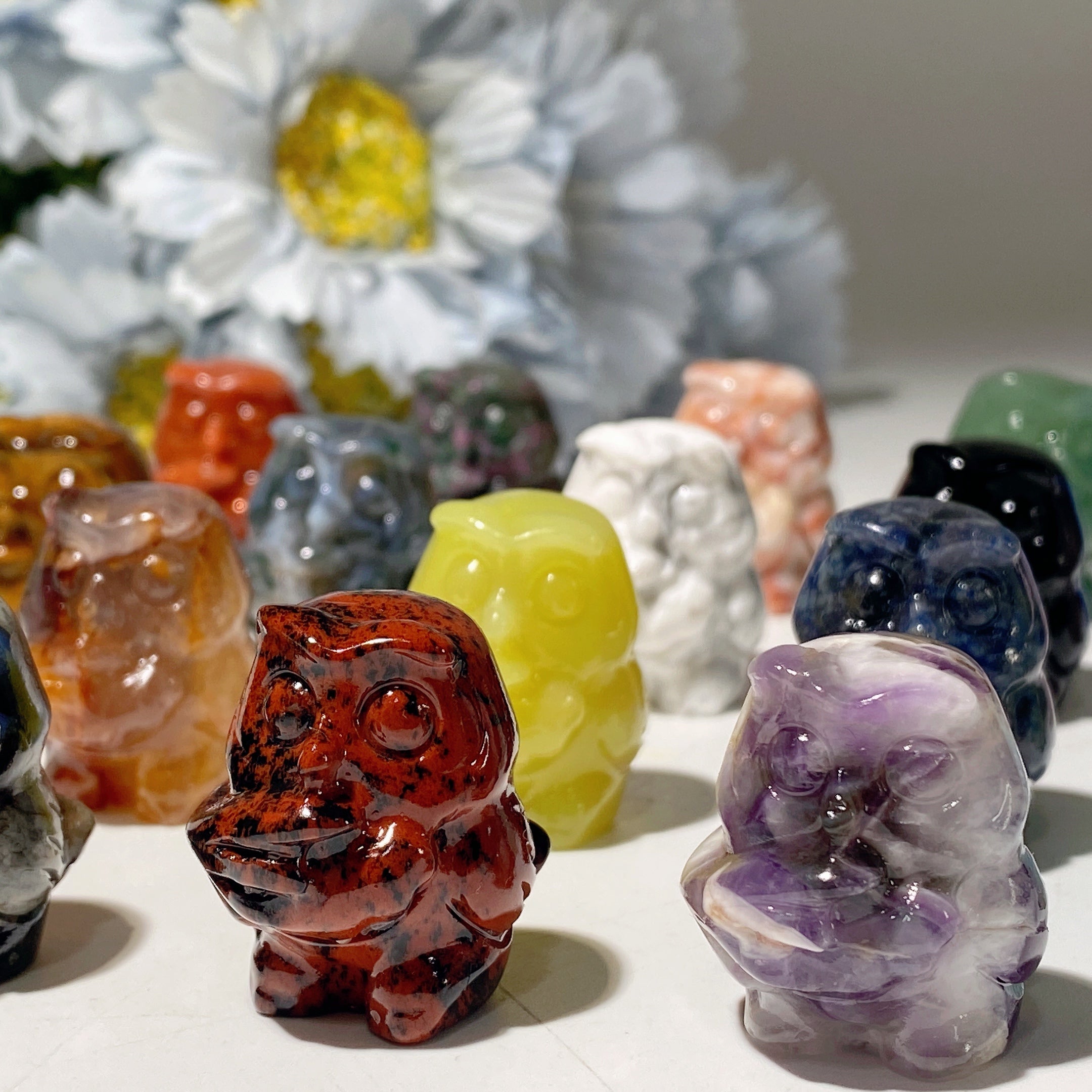 1.1in Mixed Crystal Owl Carving for Healing & Wisdom