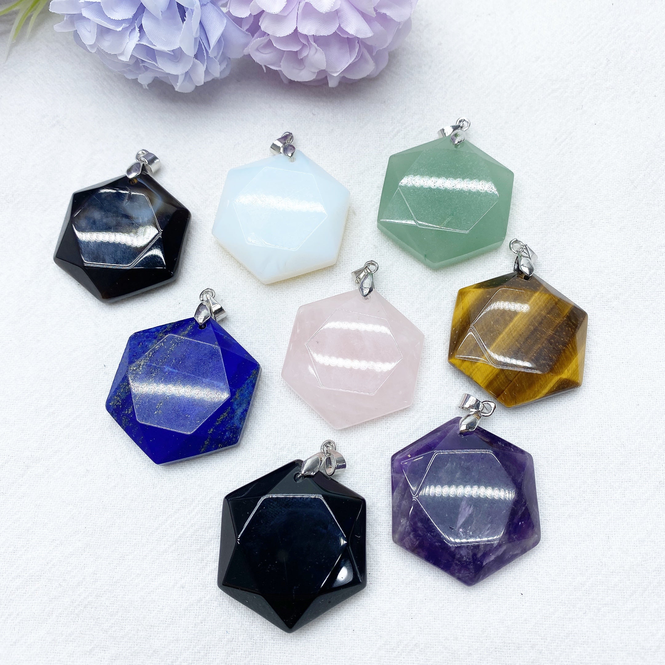 1.1inch Mixed Crystal Hexagon Spiritual Healing Pendant