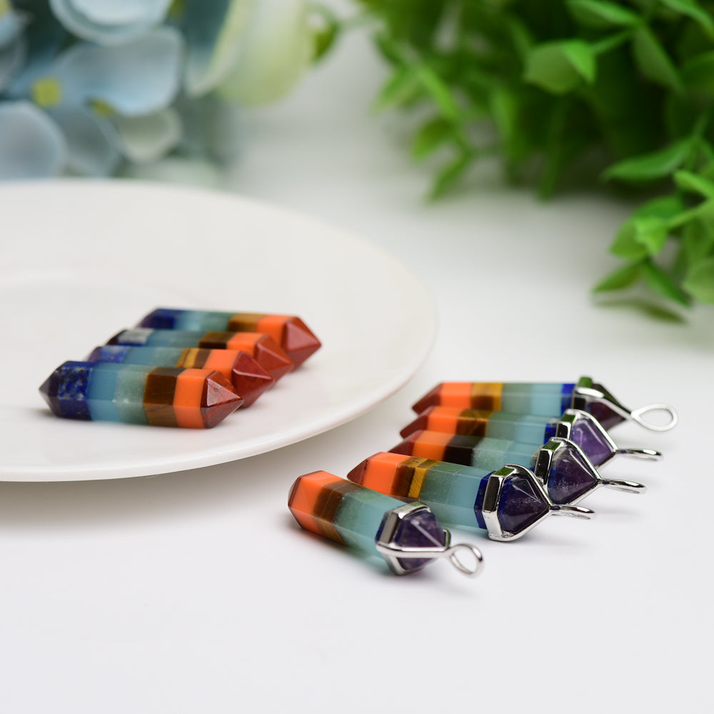 1.2 inch Chakra Crystal Point Pendant for Healing & Meditation