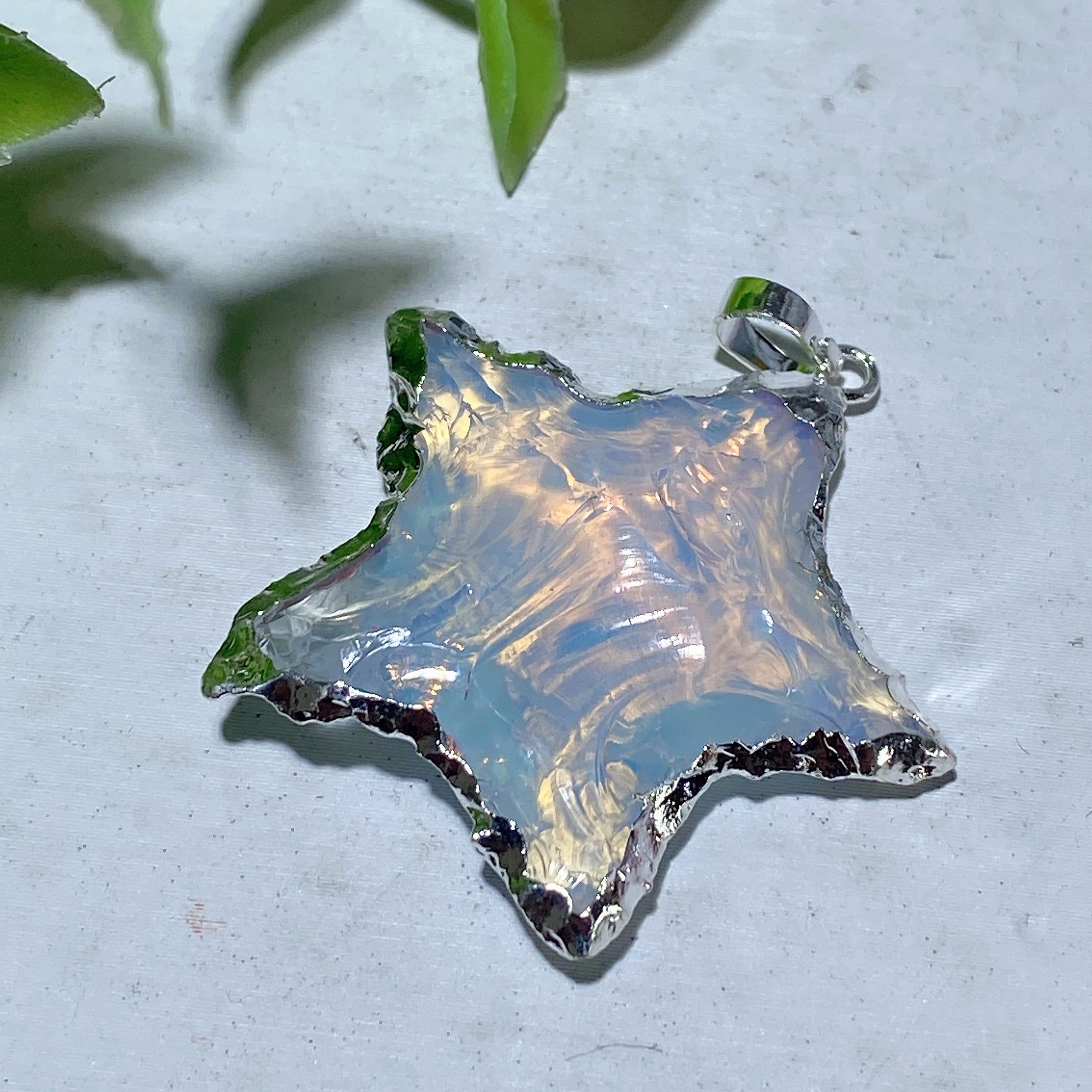 1.2 inch Clear Quartz Opalite Star Moon Shape Crystal Pendant