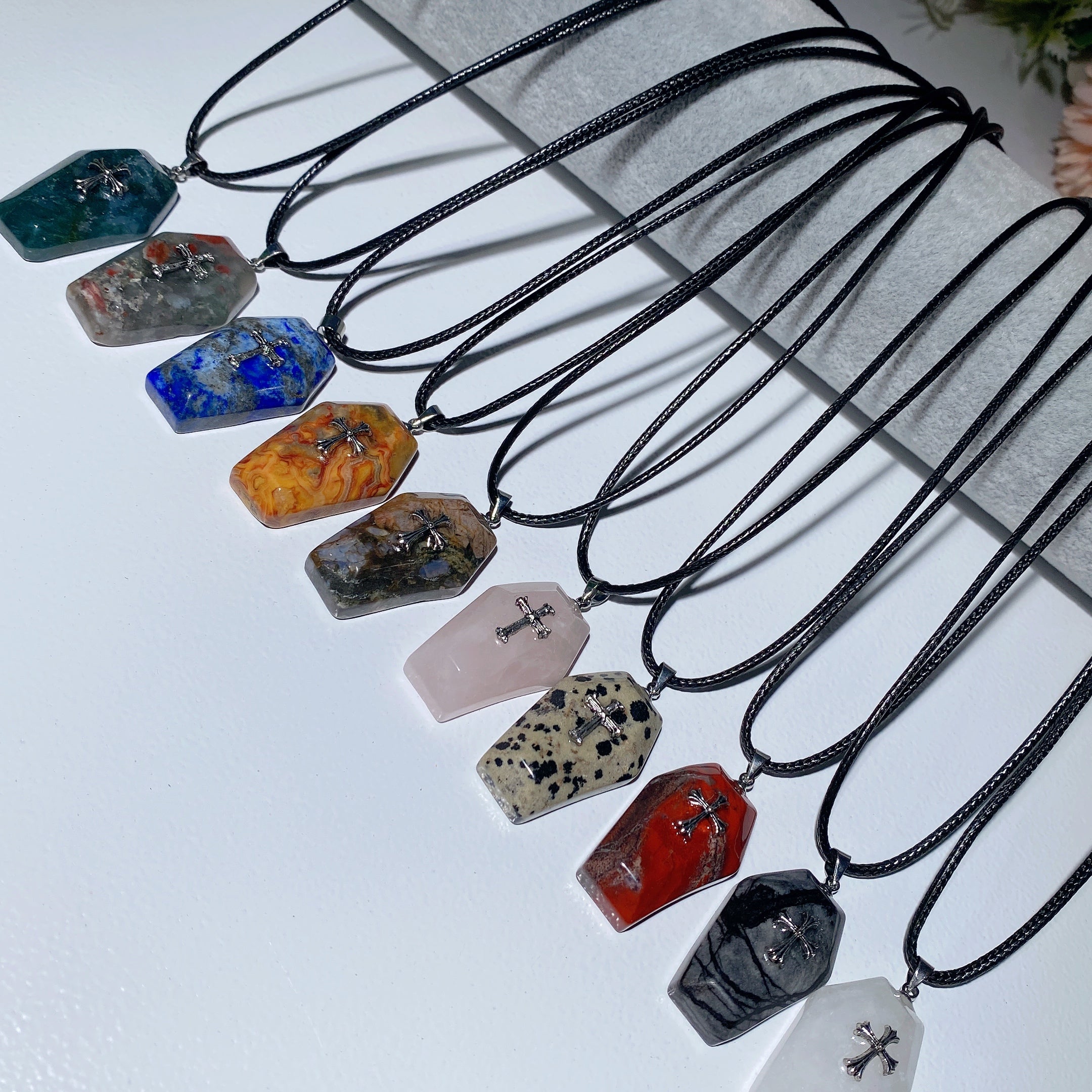 1.2 Inch Mixed Crystal Coffin Pendant Necklace for Healing