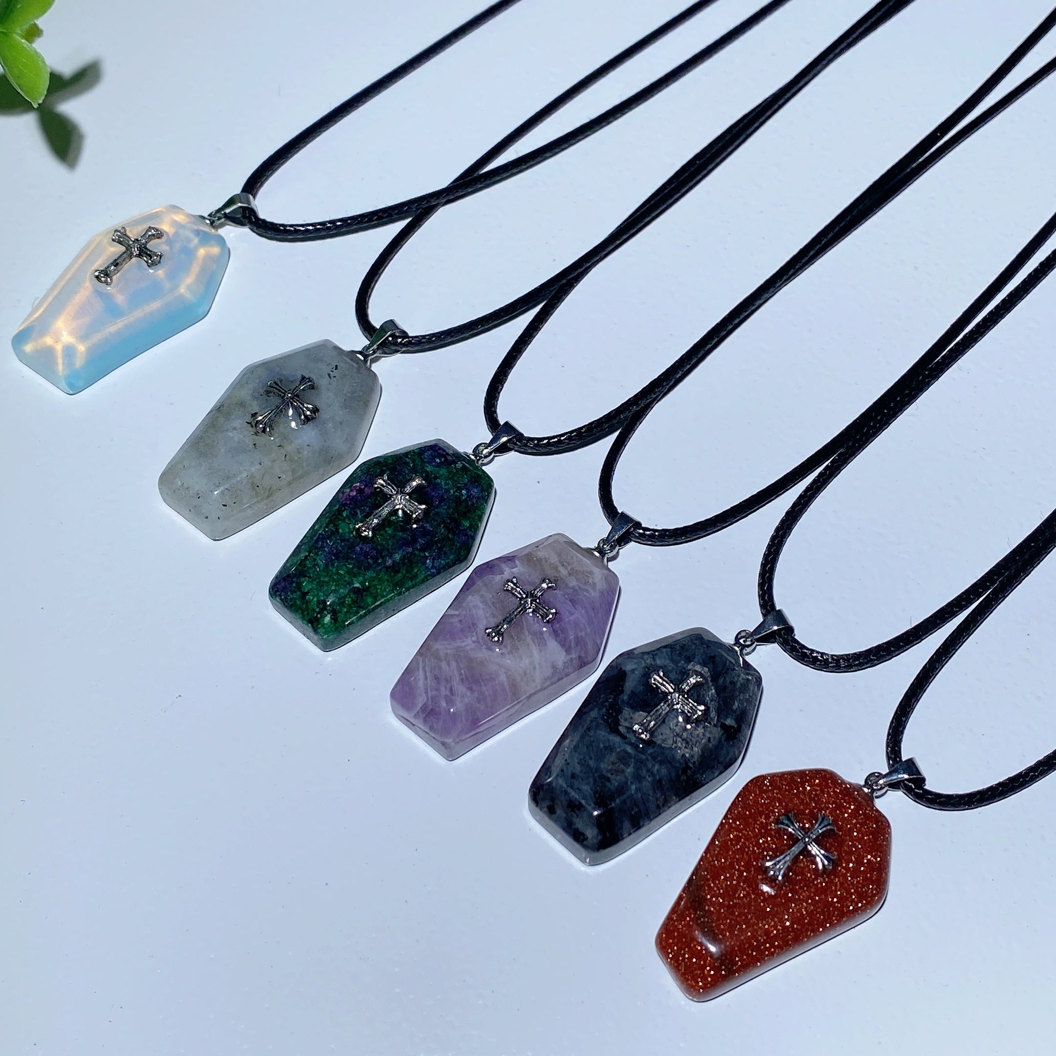 1.2 Inch Mixed Crystal Coffin Pendant Necklace for Healing