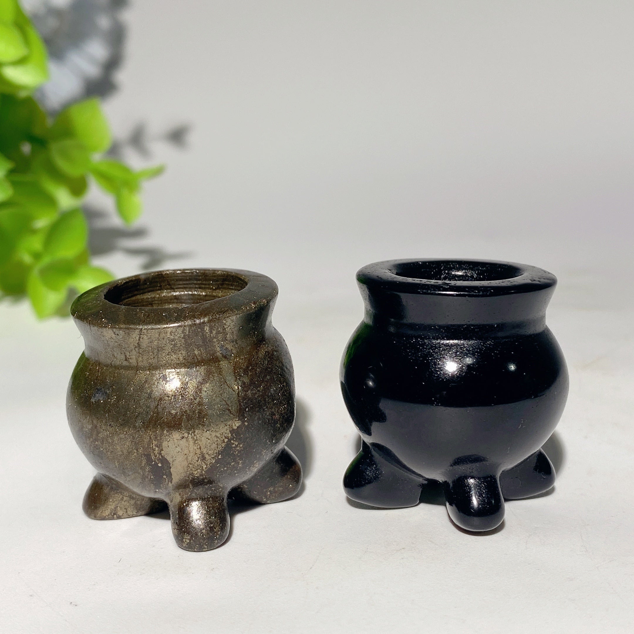 1.2 Inch Pyrite Black Obsidian Tripod Crystal Healing Shape