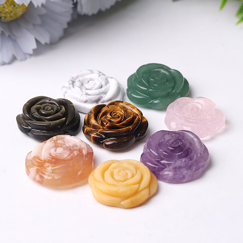 1.2 Inch Rose Flower Crystal Figurines Hand-Carved Stones
