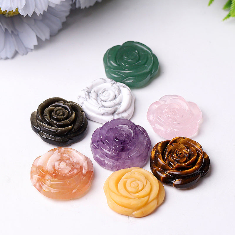 1.2 Inch Rose Flower Crystal Figurines Hand-Carved Stones