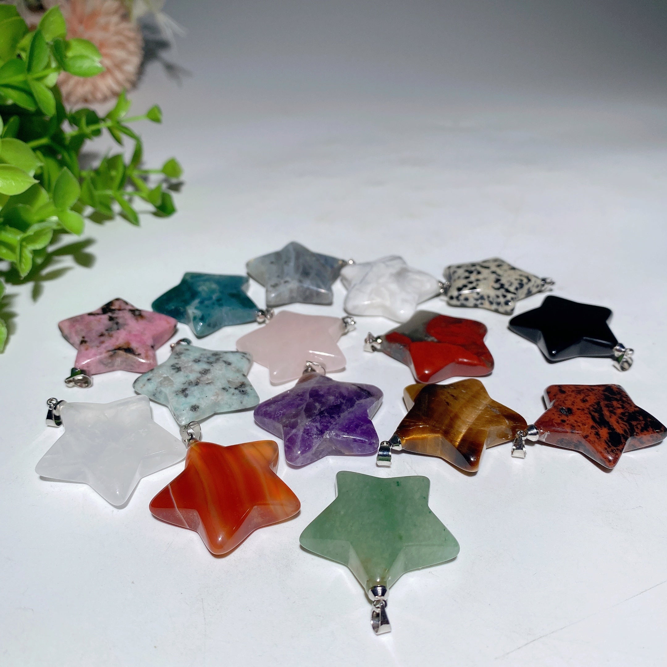 1.2" Mixed Crystal Moon Star Pendant for Spiritual Healing