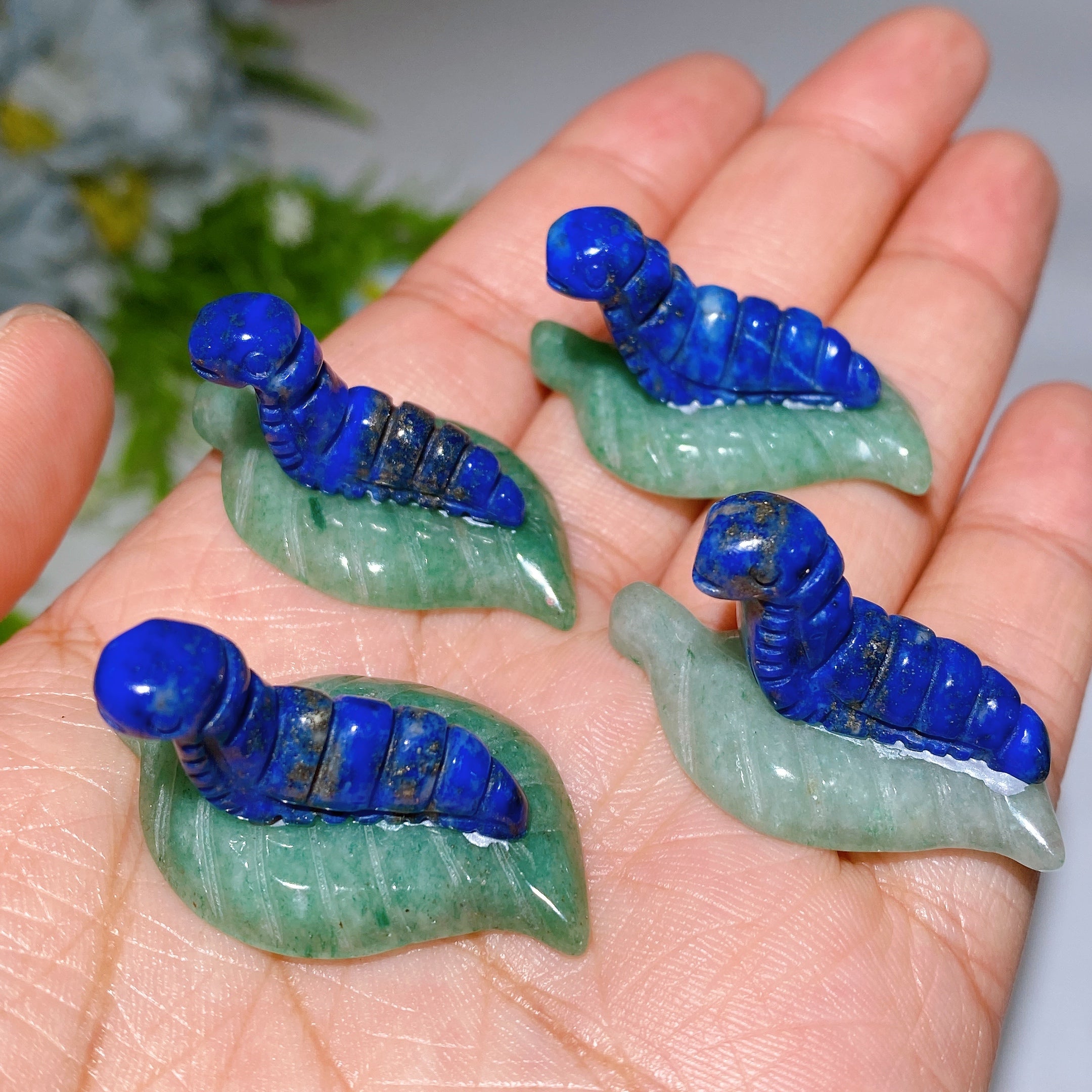 1.3 inch Green Aventurine Leaf Crystal Silkworm Figurine
