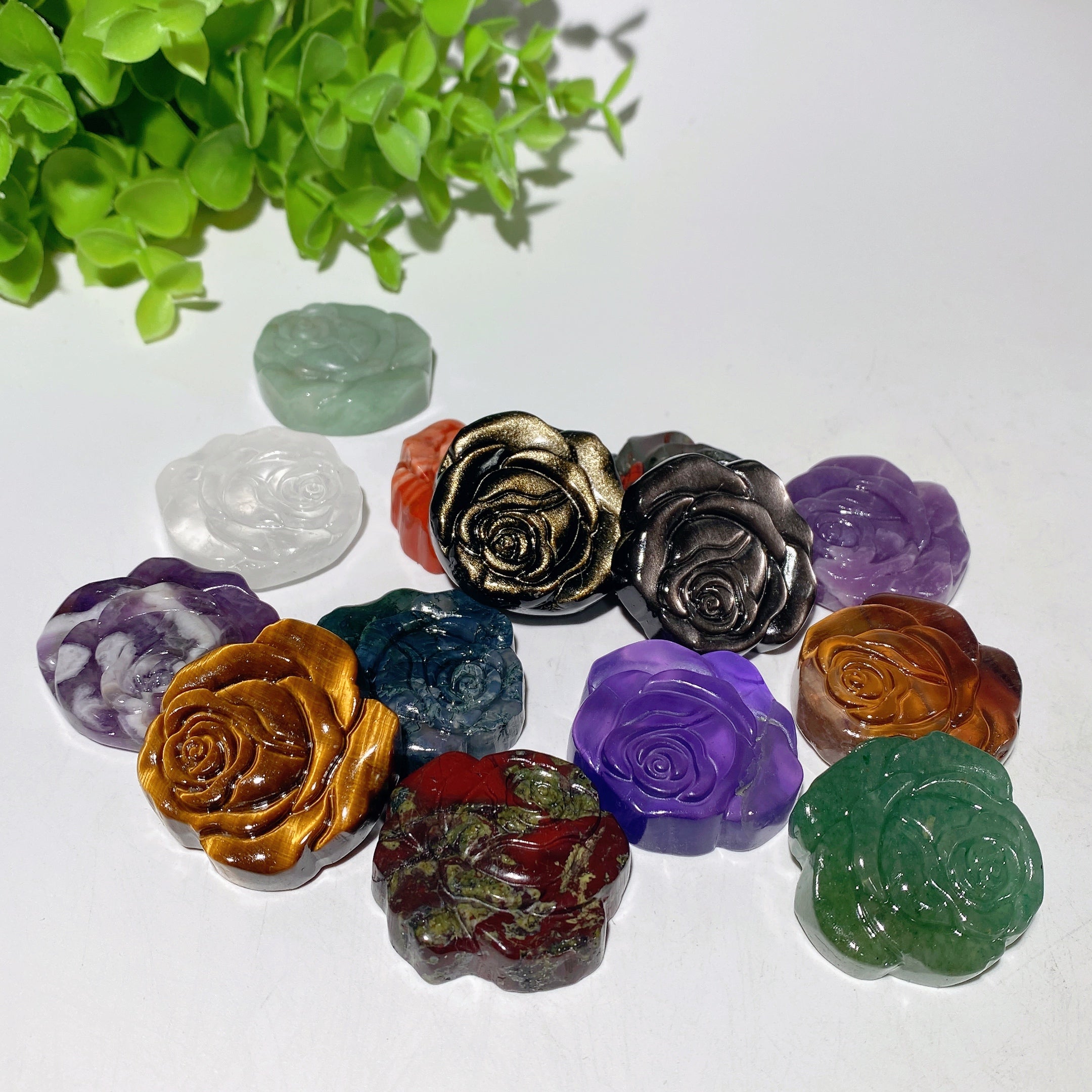 1.3 inch Mixed Crystal Rose Flower Figurines Healing Carvings