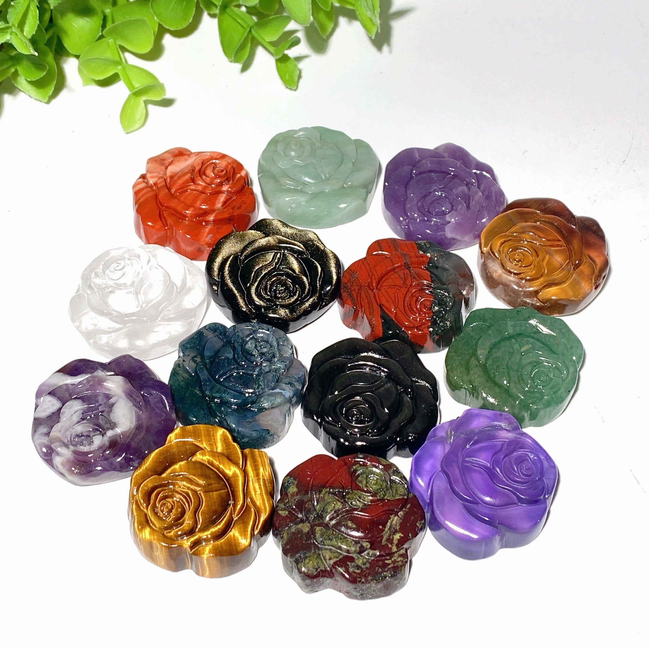 1.3 inch Mixed Crystal Rose Flower Figurines Healing Carvings