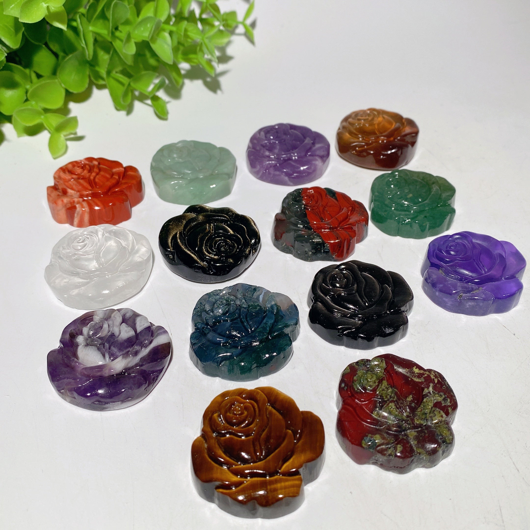 1.3 inch Mixed Crystal Rose Flower Figurines Healing Carvings