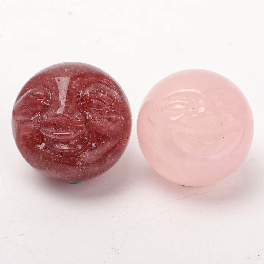 1.3 inch Rose Quartz & Strawberry Quartz Smiling Carving Sphere