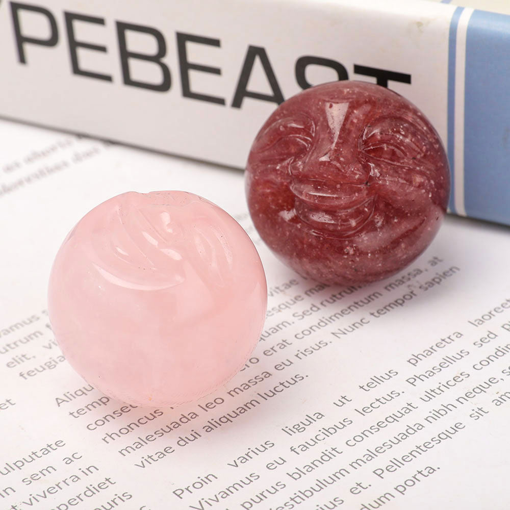 1.3 inch Rose Quartz & Strawberry Quartz Smiling Carving Sphere