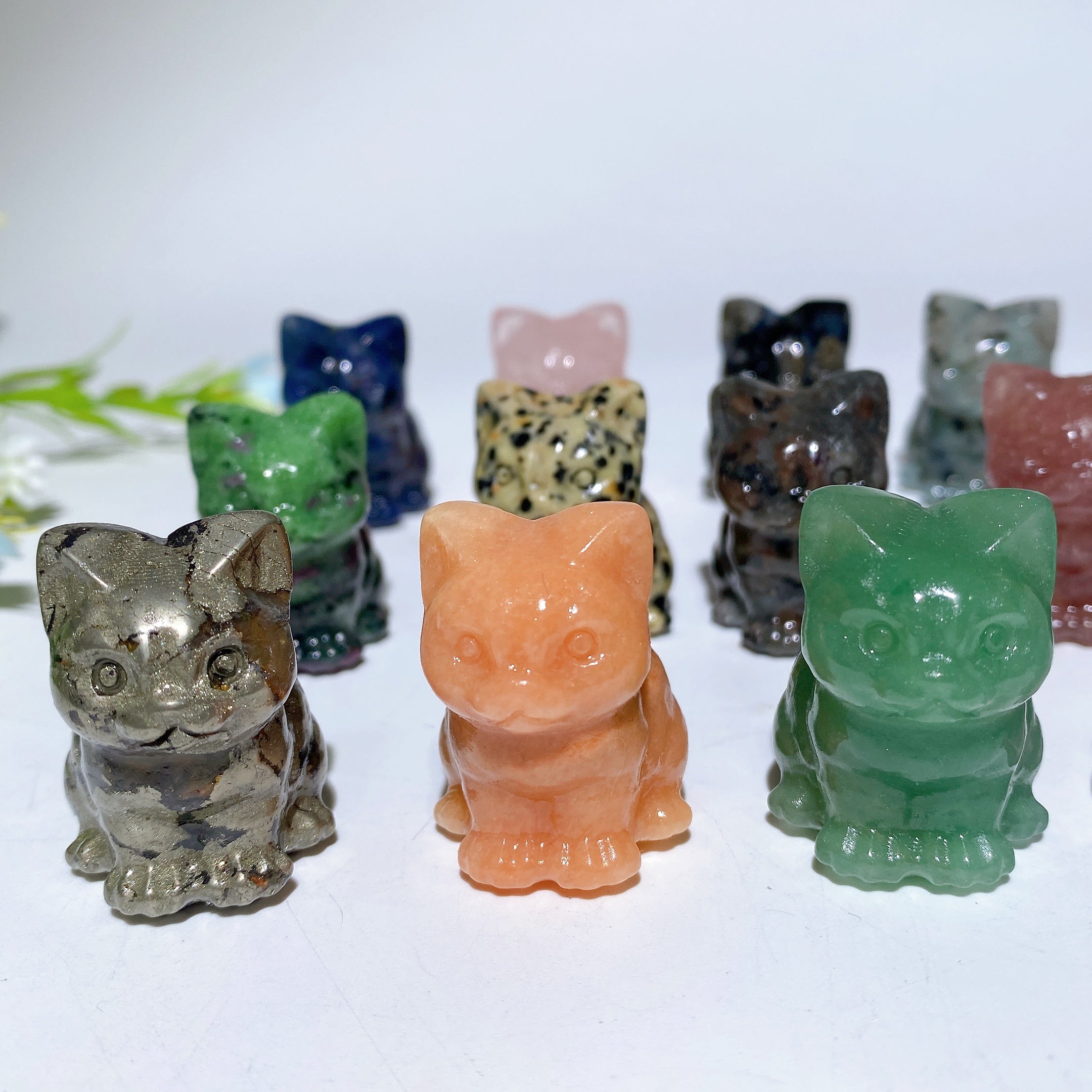1.3" Mixed Crystal Cat Figurine for Healing & Protection