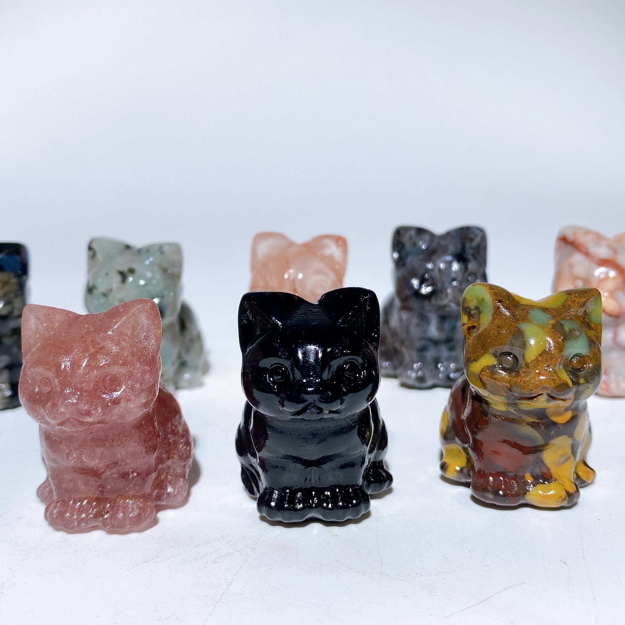 1.3" Mixed Crystal Cat Figurine for Healing & Protection