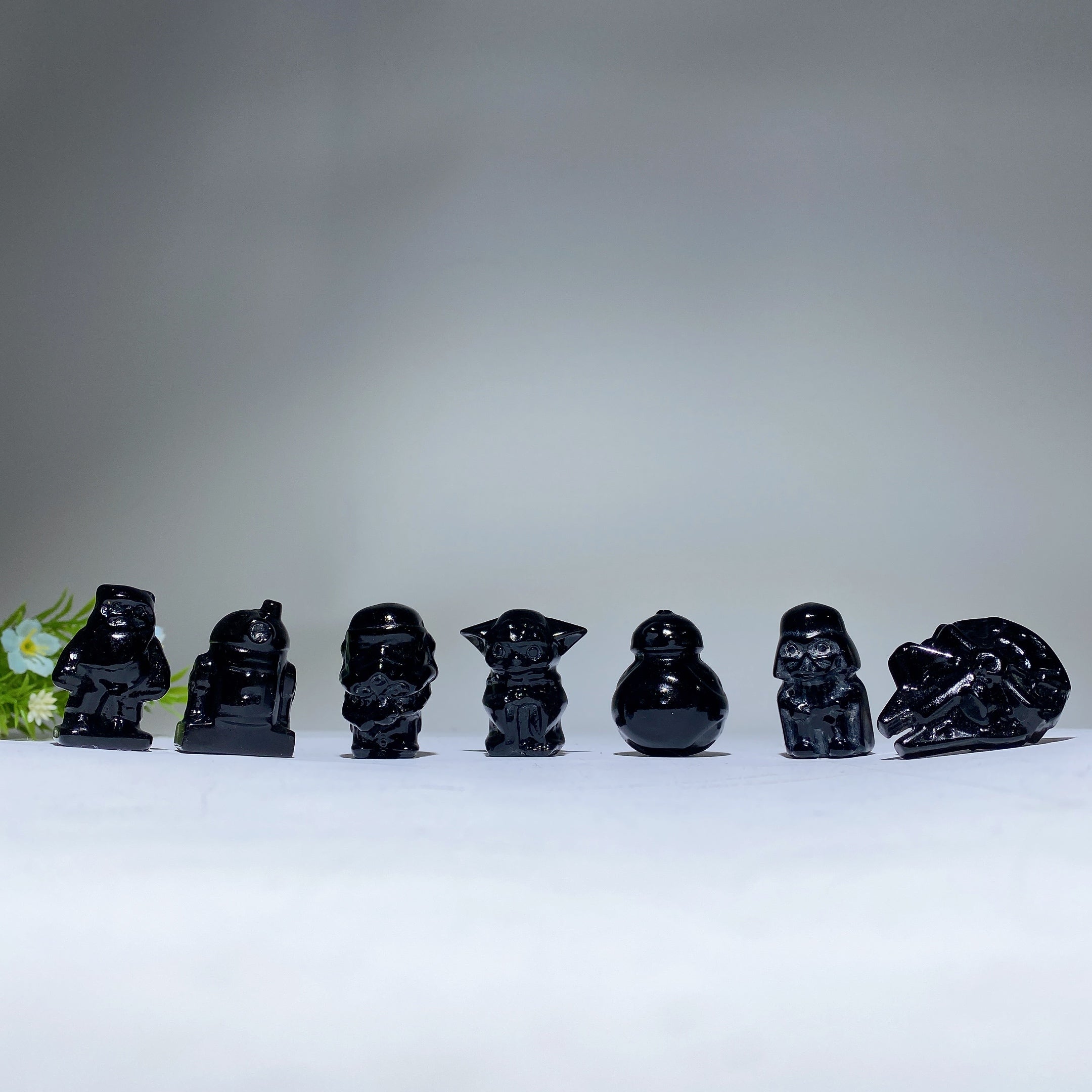 1.4 inch Black Obsidian Crystal Star Wars Figurines Set