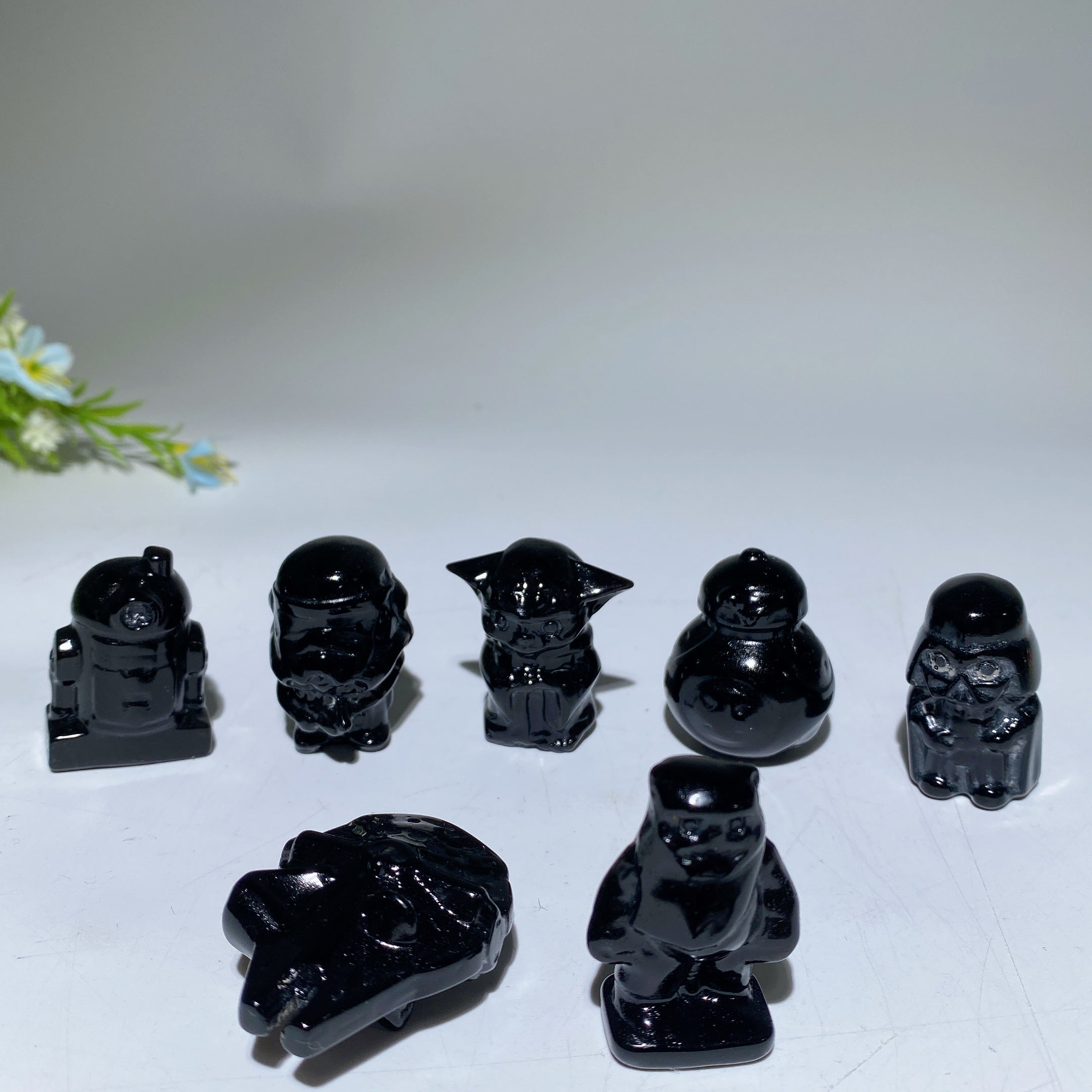 1.4 inch Black Obsidian Crystal Star Wars Figurines Set