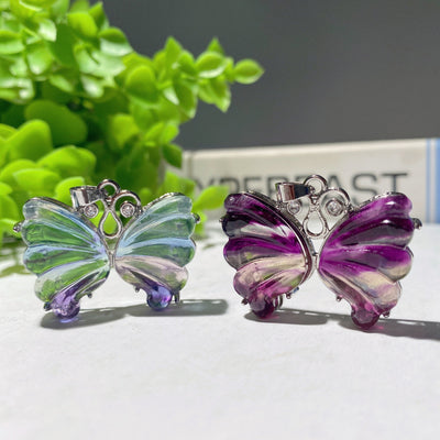 1.4 Inch Fluorite Butterfly Pendant Crystal Healing
