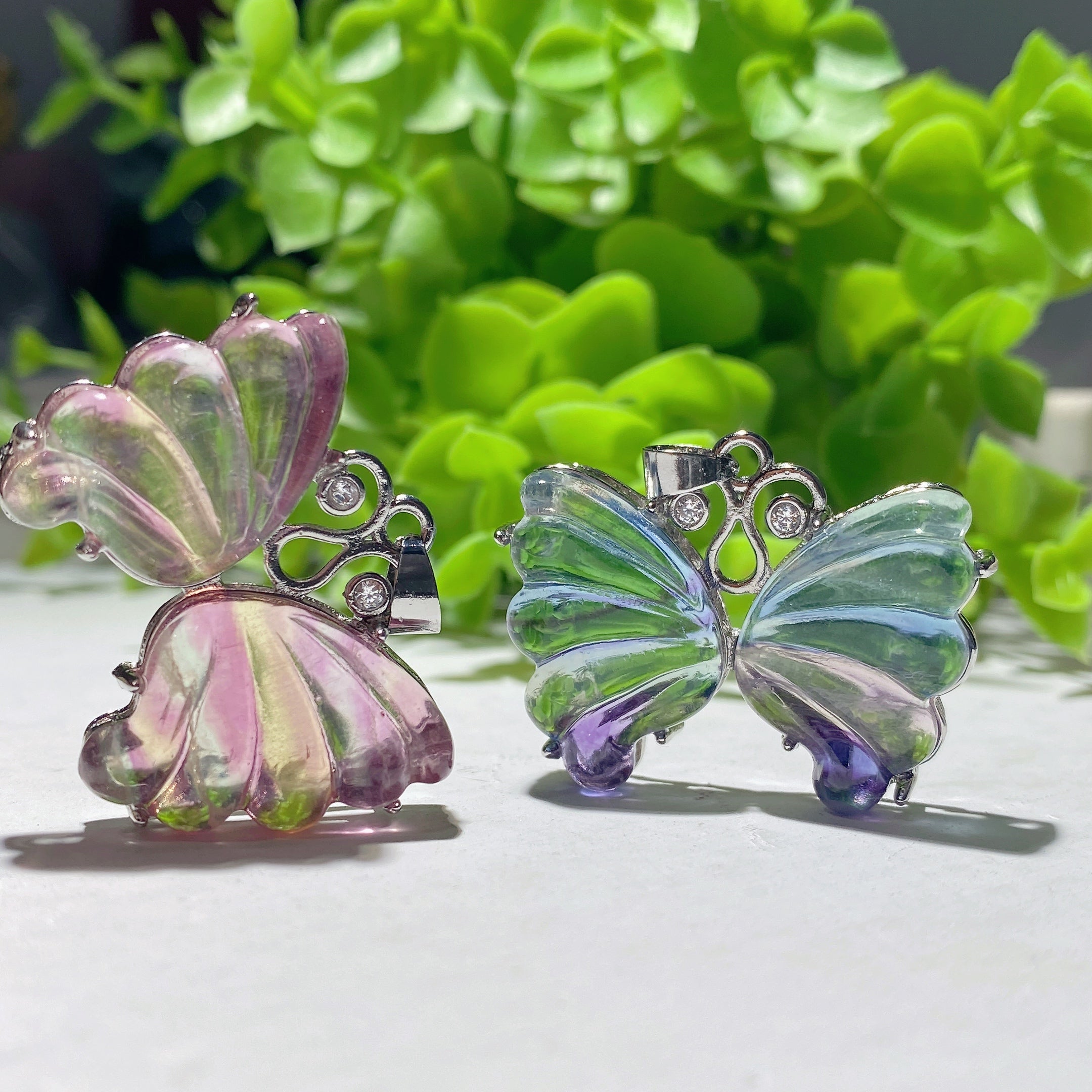1.4 Inch Fluorite Butterfly Pendant Crystal Healing