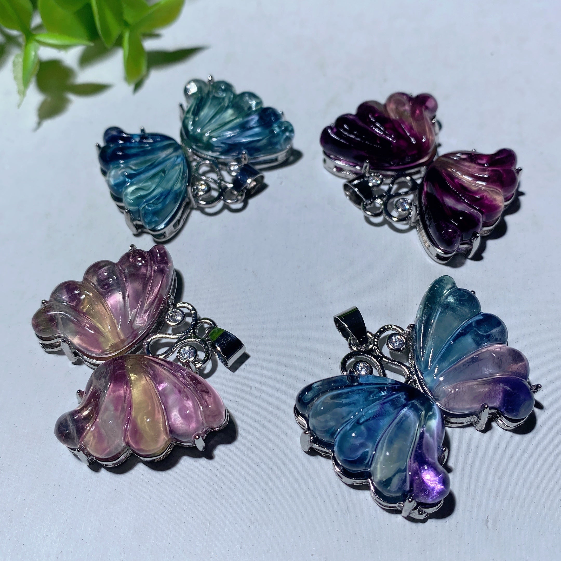 1.4 Inch Fluorite Butterfly Pendant Crystal Healing