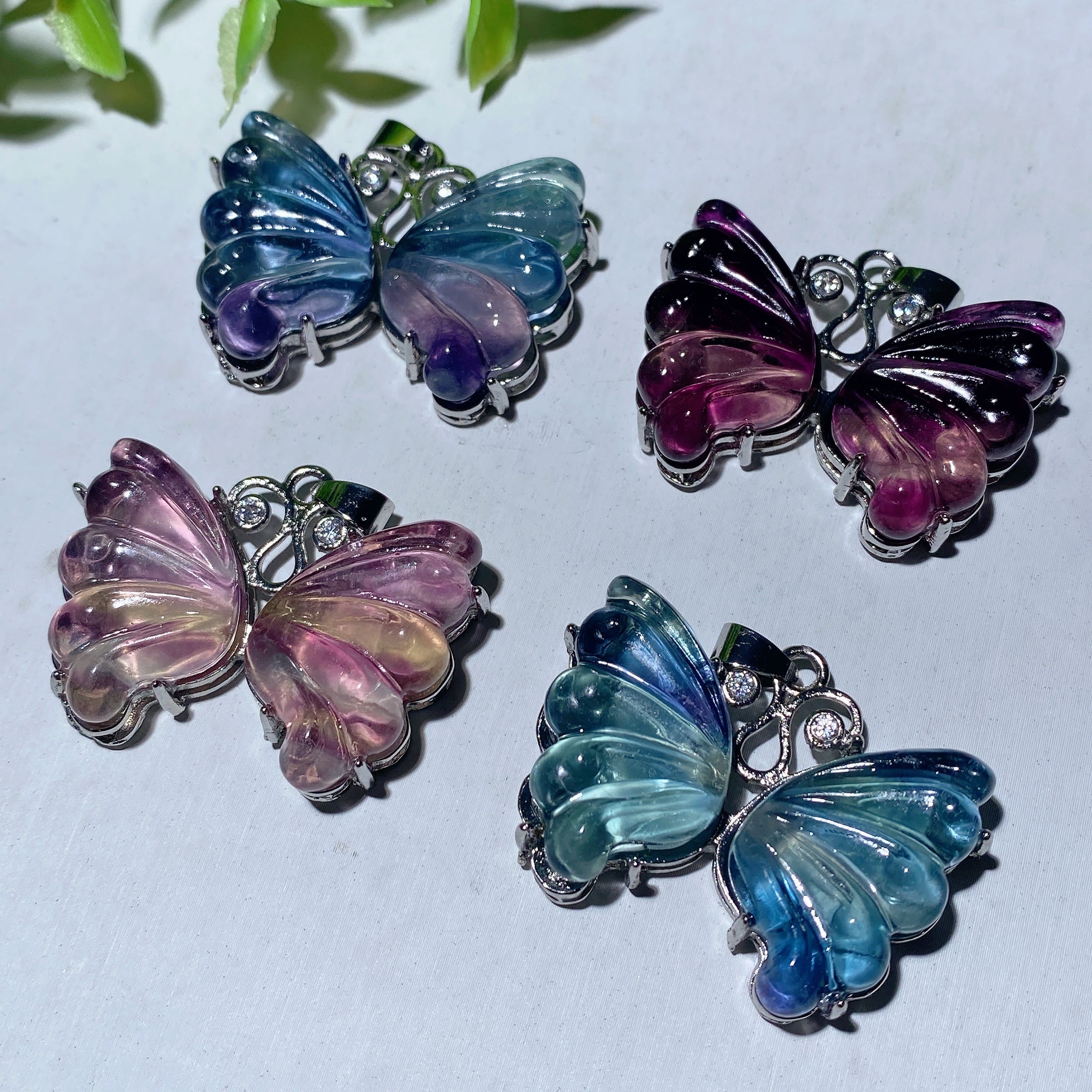 1.4 Inch Fluorite Butterfly Pendant Crystal Healing