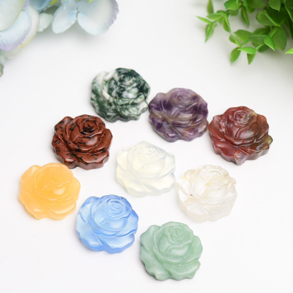 1.4-inch Mixed Crystal Rose Flower Carving Figurine for Healing