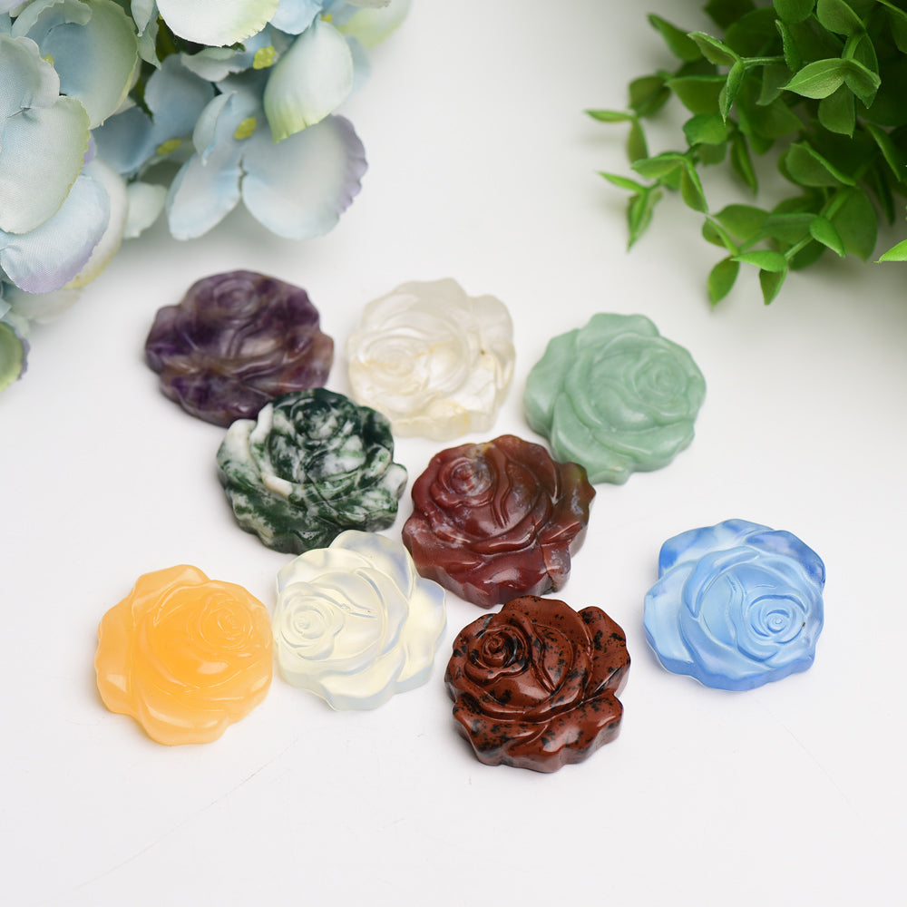 1.4-inch Mixed Crystal Rose Flower Carving Figurine for Healing