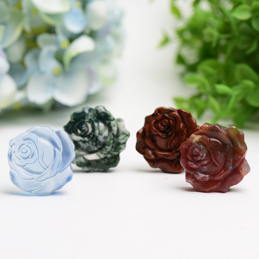 1.4-inch Mixed Crystal Rose Flower Carving Figurine for Healing