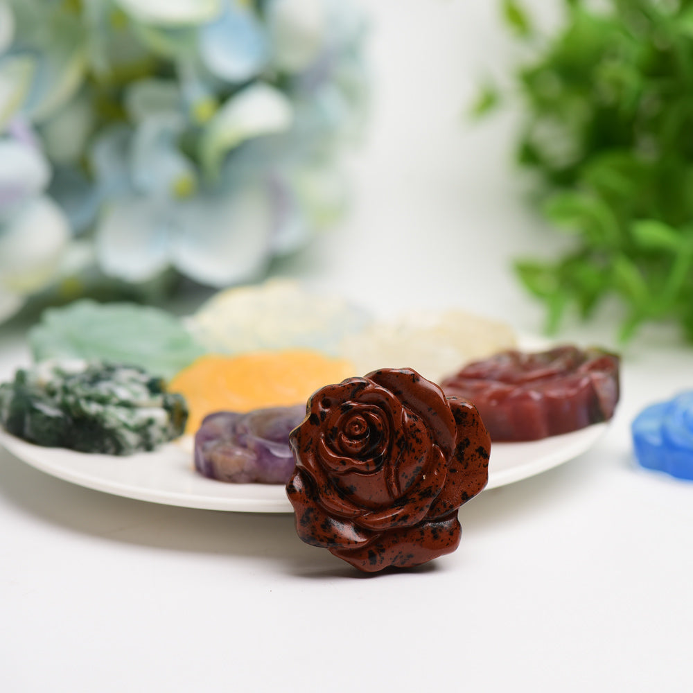 1.4-inch Mixed Crystal Rose Flower Carving Figurine for Healing