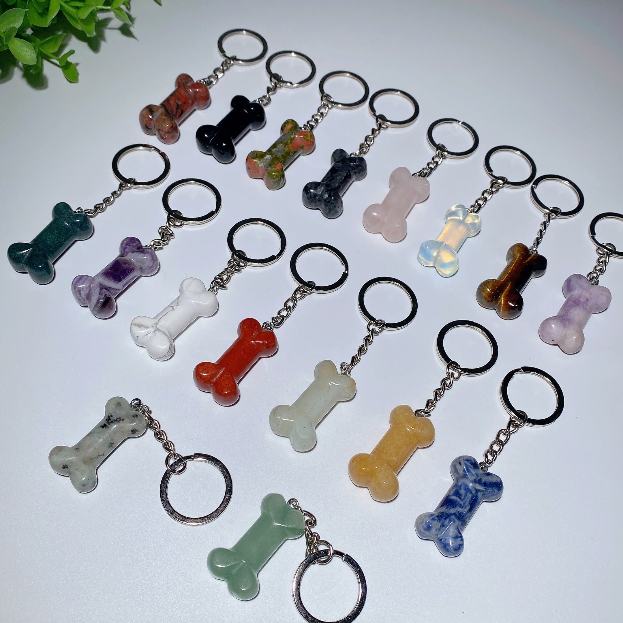 1.4" Mixed Crystal Healing Key Chain with Crystal Bone Decor